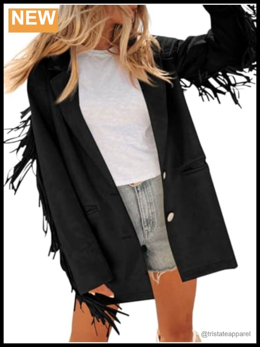 Faux Suede Fringe Jacket Casual Blazer Button Suit Jackets